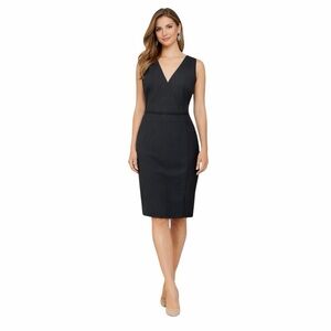 René Lezard Sleeveless Sheath Dress V-Neck Gray Black Wool Blend Women Size 12